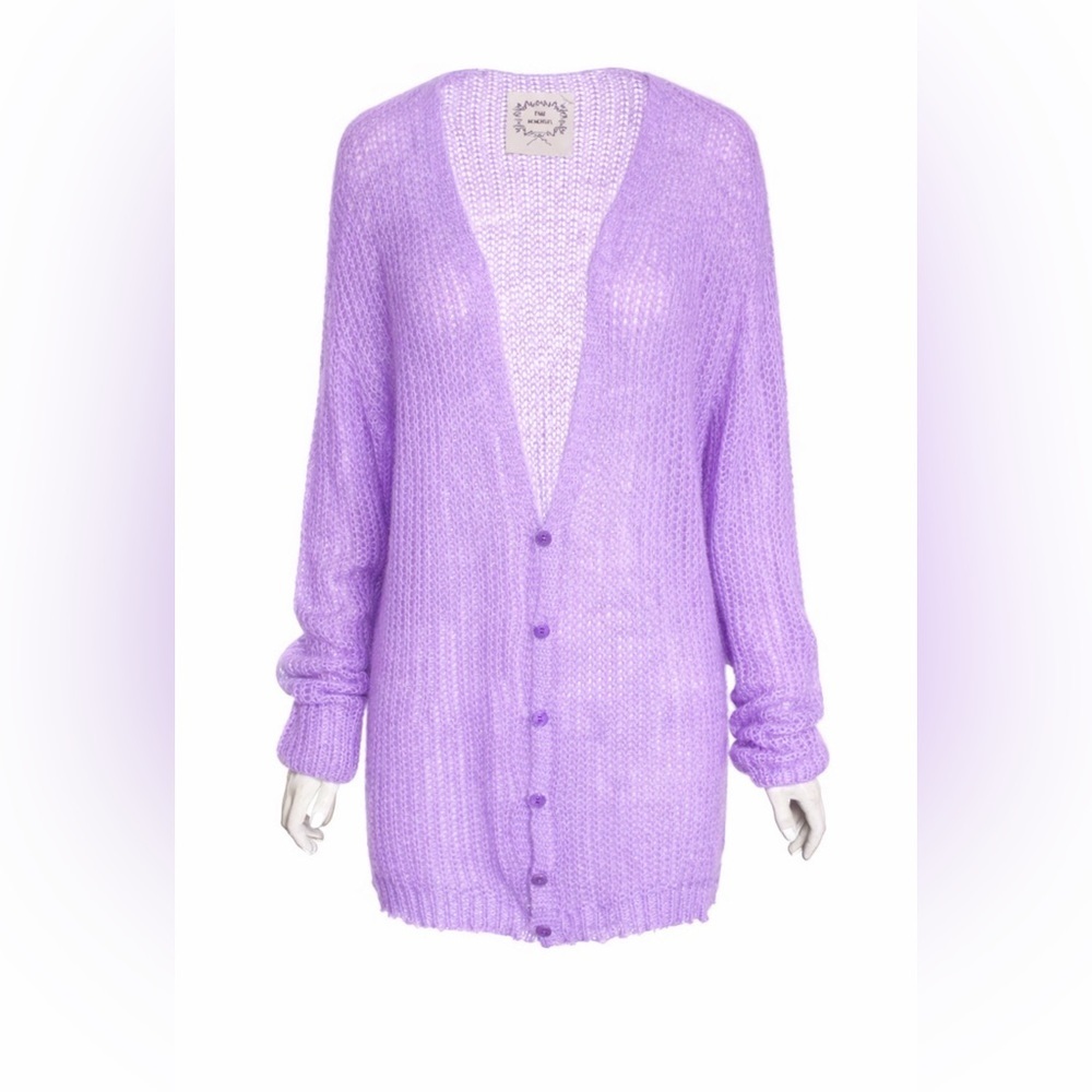 Pink Memories Mohair Wool Loose Knit Cardigan Sweater Purple Lilac Size 6 Small